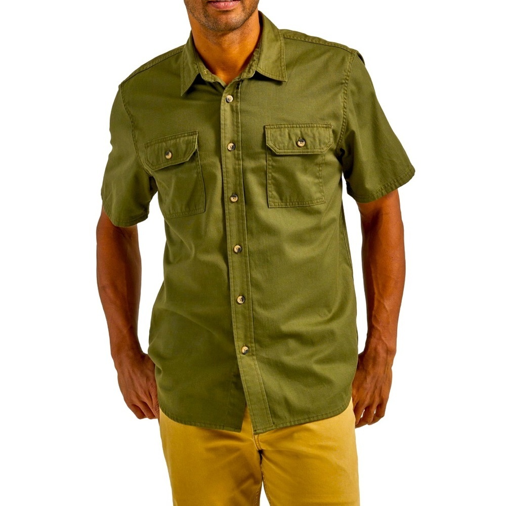 Wrangler Shirt Men's XXL Olive Green Button Up Short Sleeve Utility Pockets
